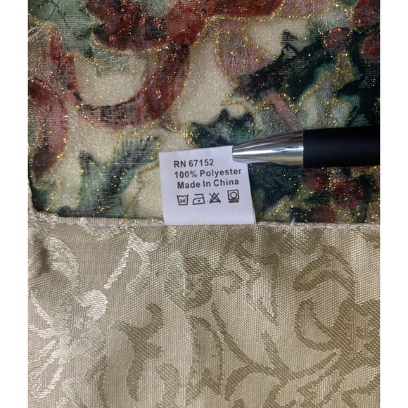 Elegant Holiday Tablecloth 51" X 51" Sheer Gold Border Tassels Holly Christmas - Picture 7 of 11